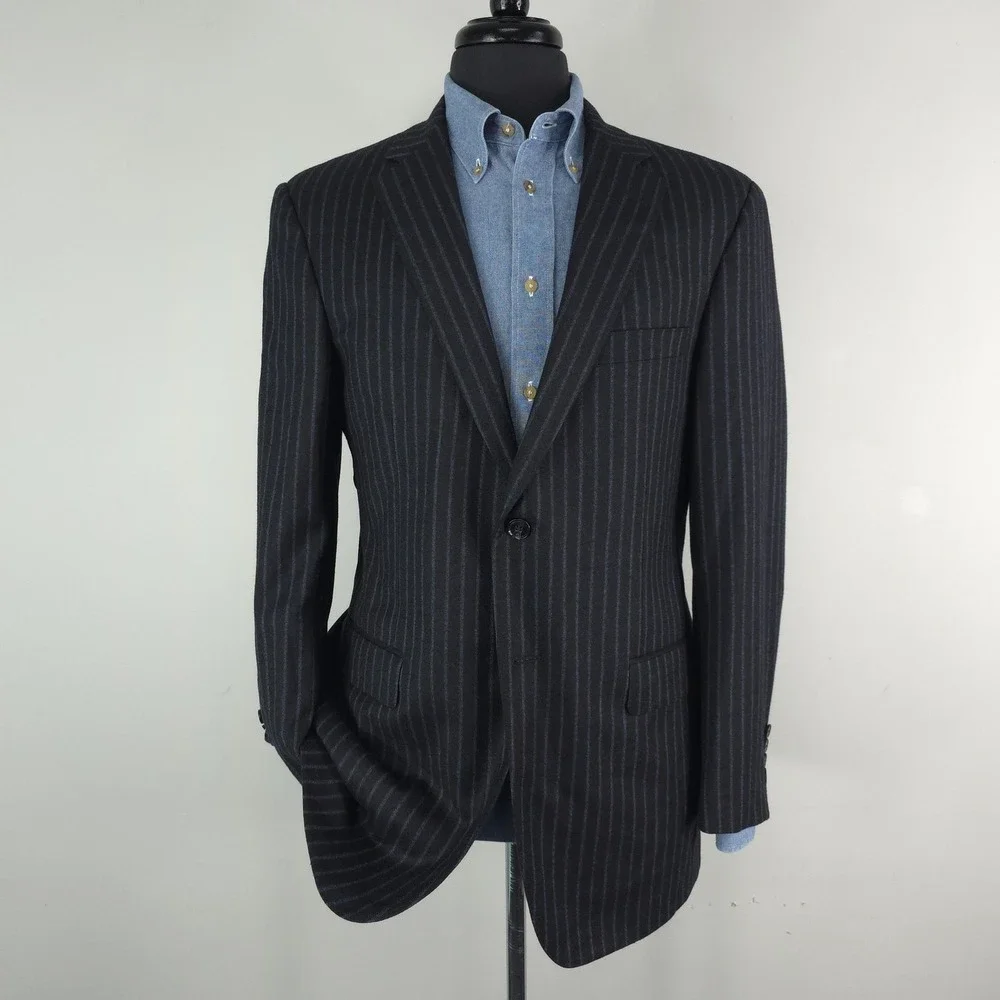 Samuelsohn Suit Jacket Mens 42R Gray Wool Cashmere Pinstripe 2 Button Blazer